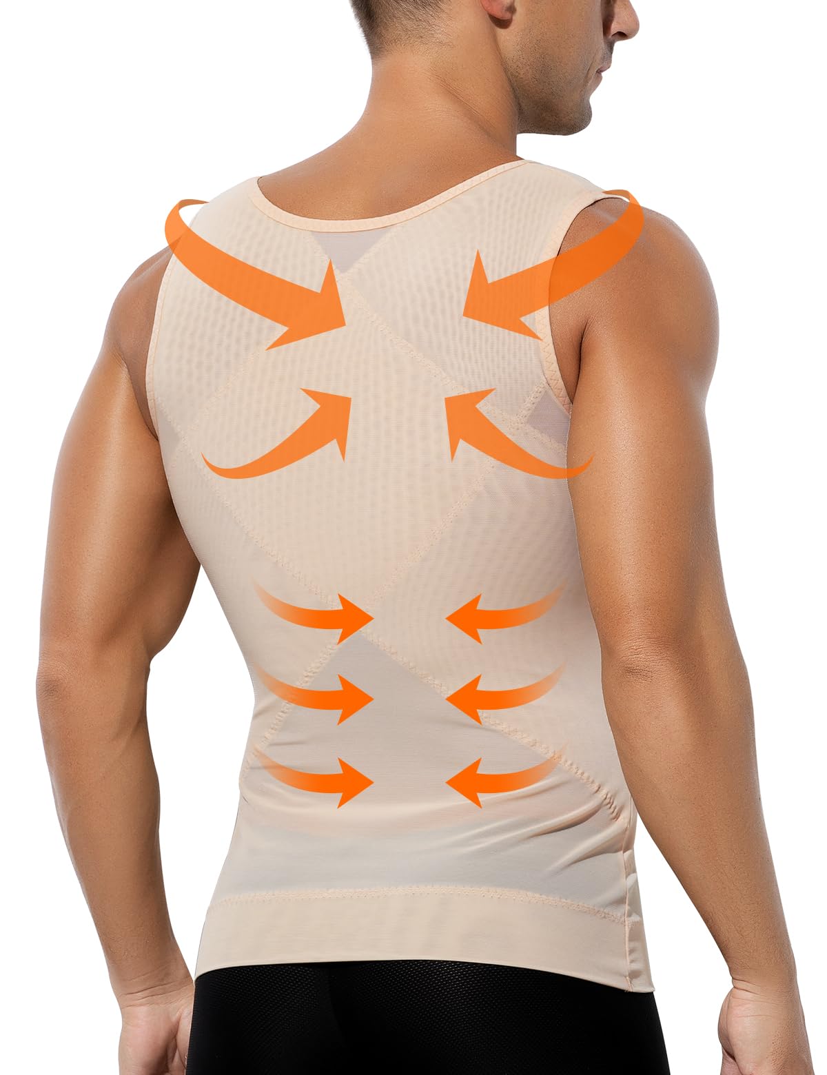 Casey Kevin Shapewear męska koszulka kompresyjna, A3-beżowy, M | Elastyczny podkoszulek wyszczuplający brzuch męski Body Shaper Tank Top bez rękawów Kompresja 25-30 mmHg
