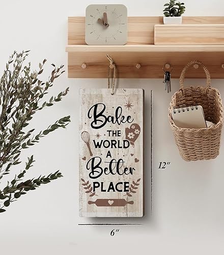 Miniatura 4 de YZEXEZY Letrero de horneado con texto en inglés "Bake the World a Better Place", 12 x 6 pulgadas, decoración de pared retro para panadería y café