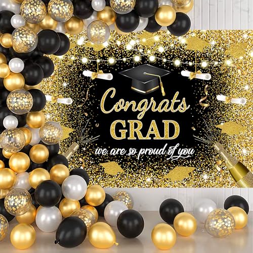 Fondo Graduación 8x6 FT Negro con Brillo Dorado miniatura 2