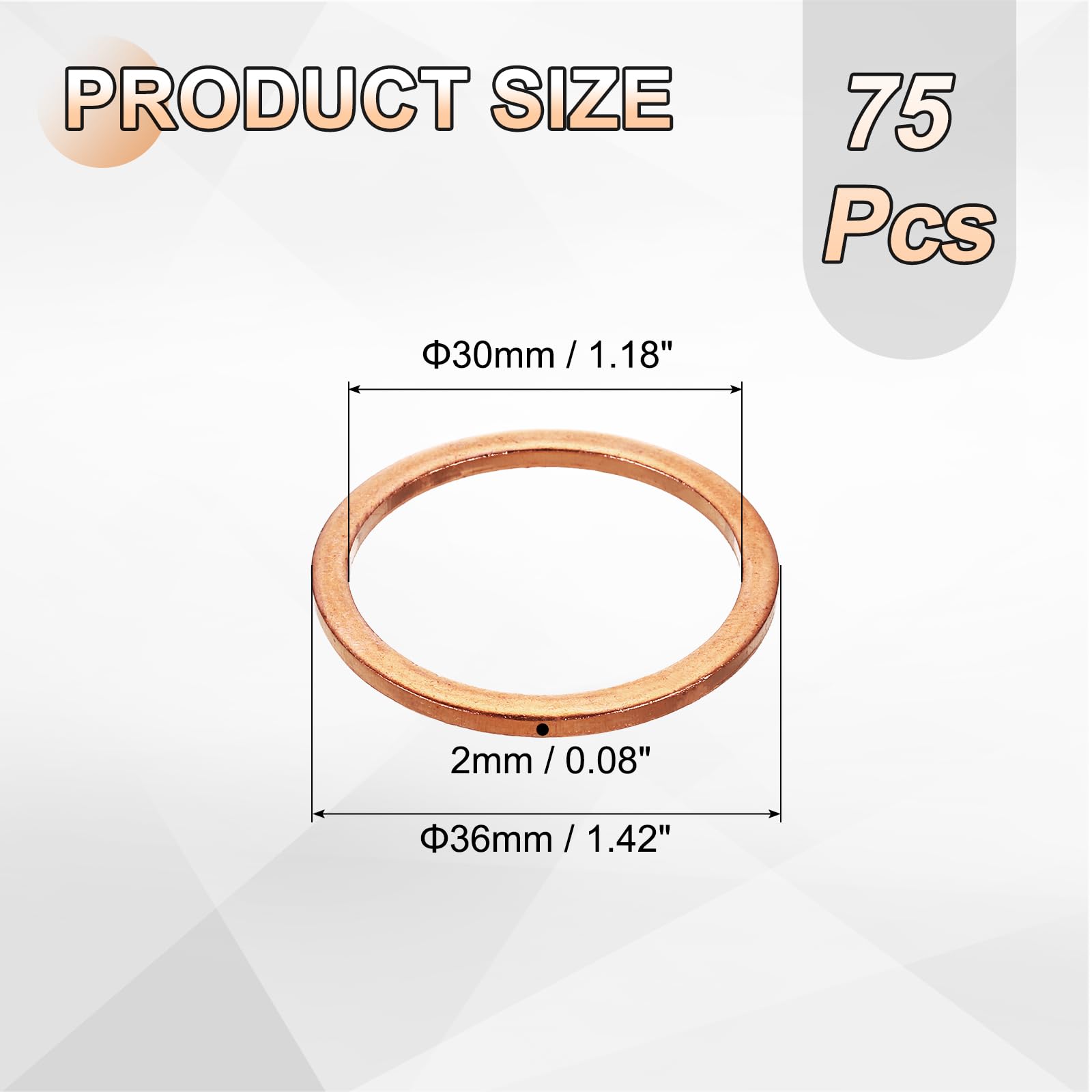 QUARKZMAN Kupferdichtringe M30 30x36x2mm ID/OD/Dicke Flachscheiben 75 Stk