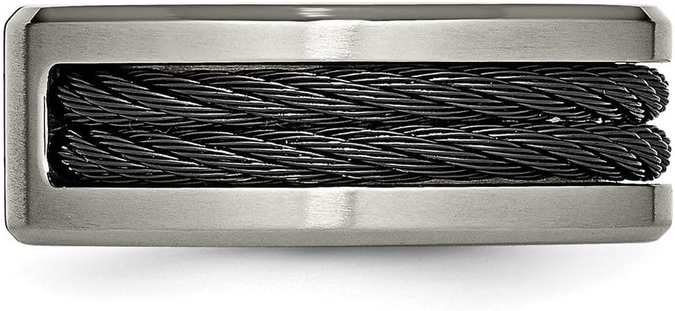 Titanium Brushed Black Cable and Diamonds 10mm Band Ring Size 9 Ring for Women and Men - Image 4