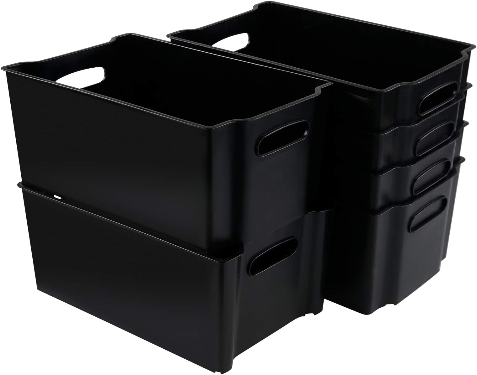 Tyminin Plastic Stacking Storage Boxes for Freezer, Black, 6 Packs
