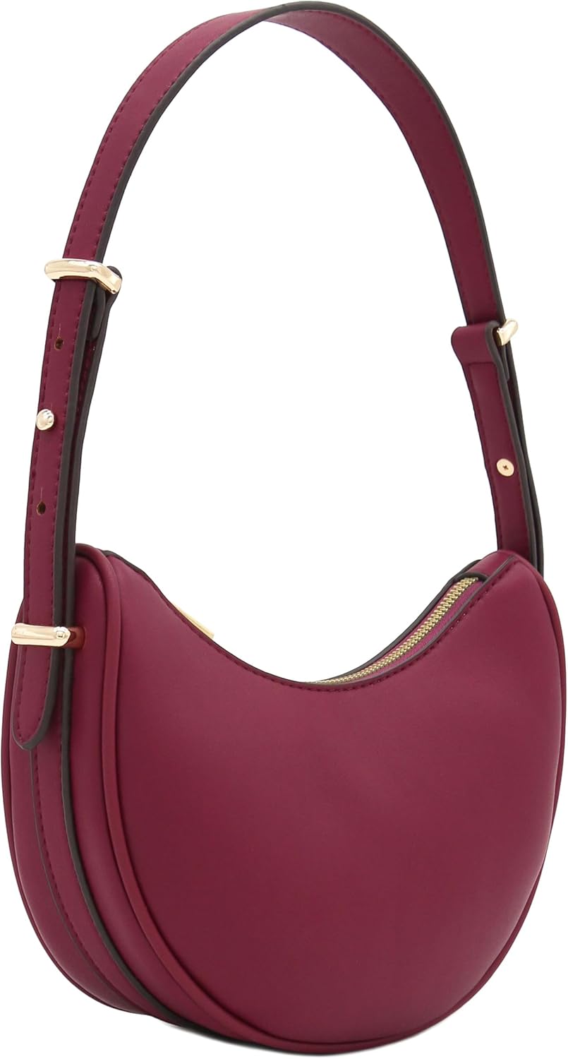 FashionPuzzle Small Crescent Smooth Faux Leather Underarm Shoulder Bag