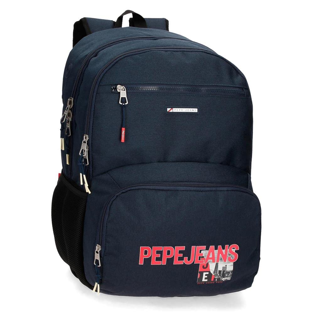 Pepe Jeans Dikran Mochila Escolar Doble Compartimento Adaptable a Carro Azul 33x46x17 cms Poliéster 25,81L