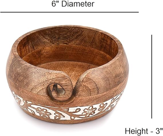 BHAVATU Yarn Storage Mango Wood Yarn Bowl for Crocheting | Crochet/Knitting Yarn Bowls Best Gift from Craft Supplies (6 x 6x 3)