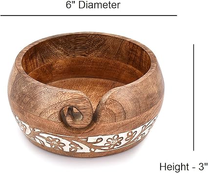 BHAVATU Yarn Storage Mango Wood Yarn Bowl for Crocheting | Crochet/Knitting Yarn Bowls Best Gift from Craft Supplies (6 x 6x 3)