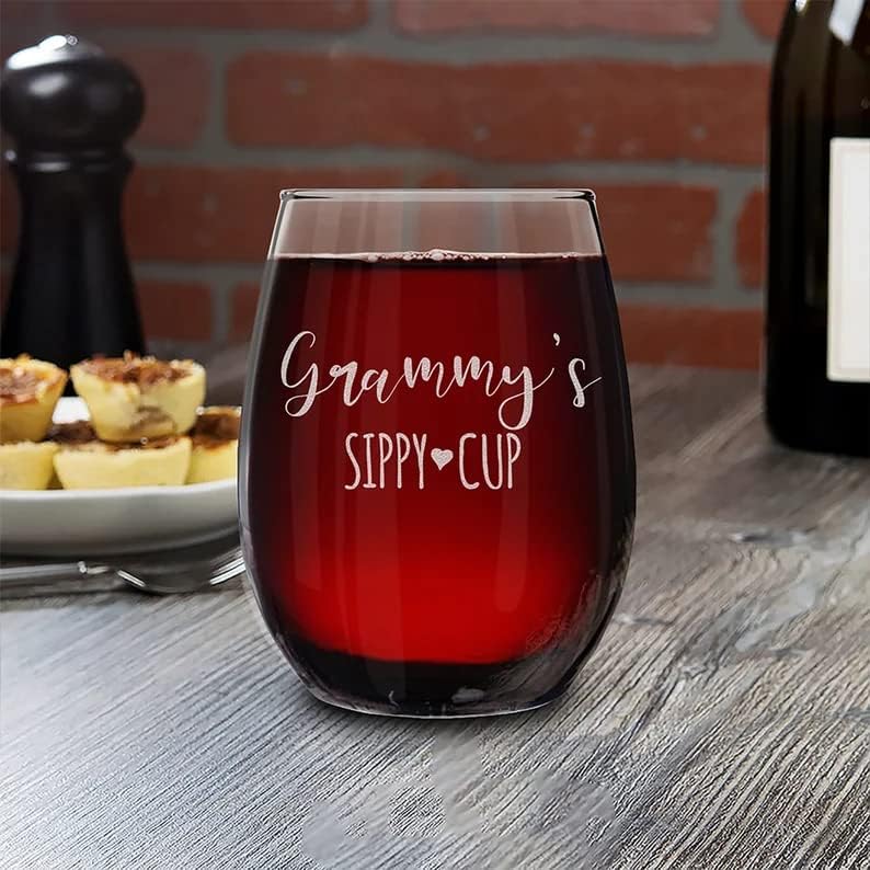 shop4ever Grammy’s Sippy Cup Engraved Stemless Wine Glass 15 oz. Funny Mother's Day Gift for Grandma Grammy Nana - Image 6
