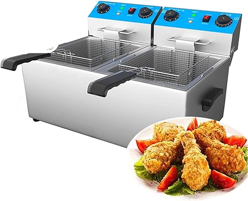 Miniatura 1 de Freidora eléctrica comercial, freidora profunda, sonda de doble temperatura controlada por la mesa, freidora de grasa profunda, acero inoxidable,