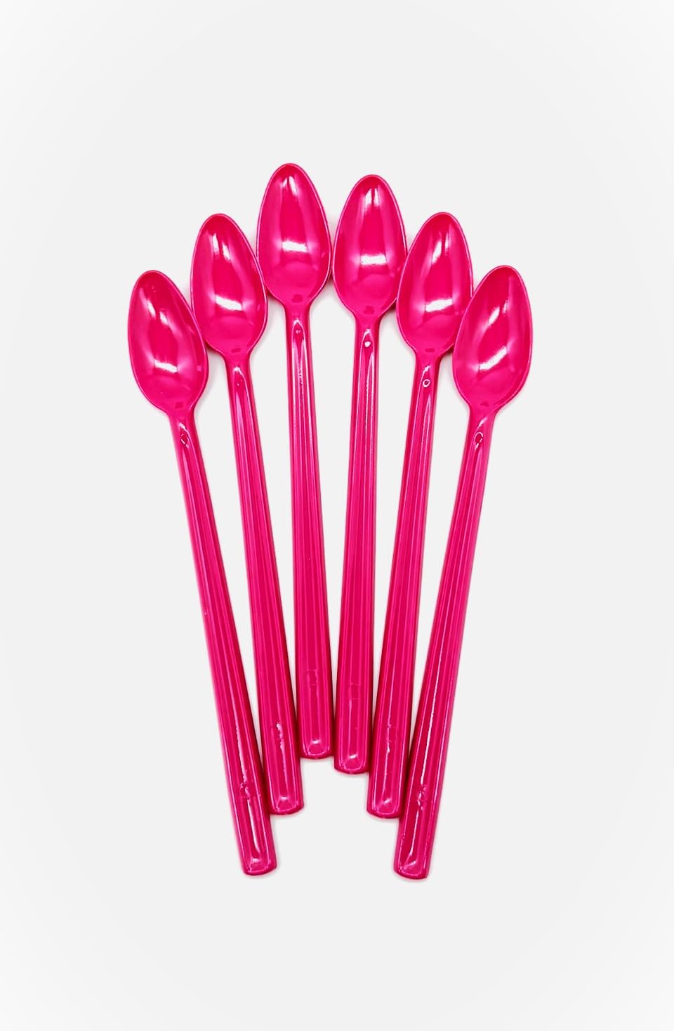 Spoon 21 cm Long Limo Spoon Long Handle Spoon Long Drink Cocktail Spoon Ice Cream Spoon Yoghurt Spoon Dessert Spoon Bowl Spoon Party Cutlery Reusable Pack of 6 Plastic Fuchsia