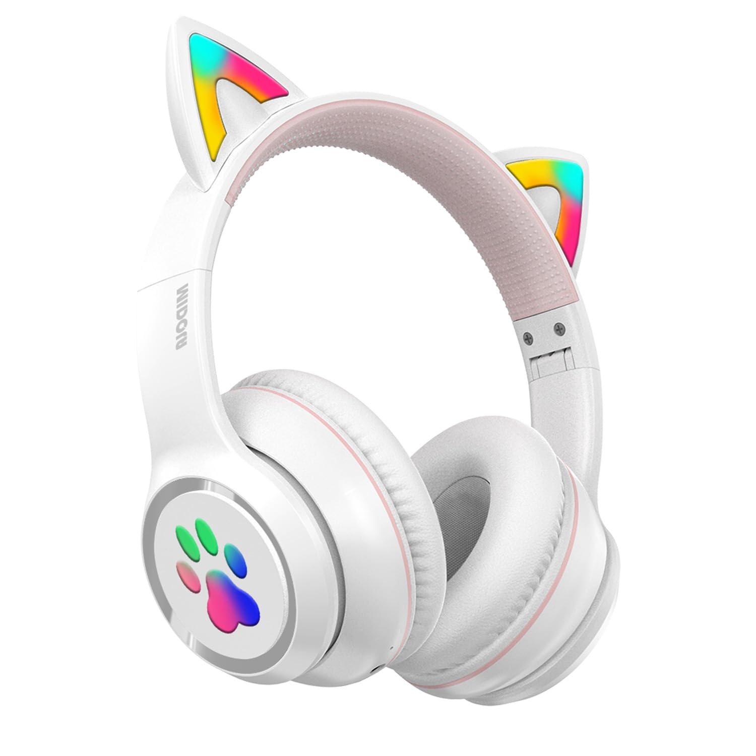 MIDOLA Kids Headphones Cat Ear Wireless Bluetooth 5.3 60H Over Ear, 8H with Led Light Foldable Music Gaming Headset with Aux 3.5mm Mic for Travel Pad