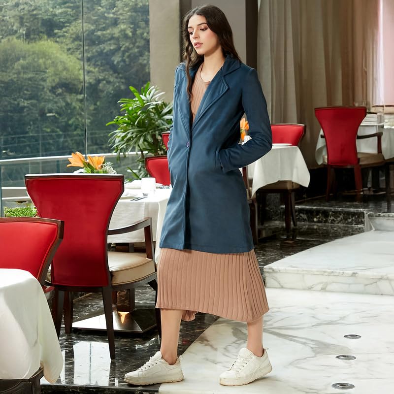 Image of PINACOLADA Women's Double-Breasted Fleece Long Coat for Casual Wear | Lapel Collar | Long Sleeve | Button Closure | Coat Crafted with Comfort Fit for Everyday Wear