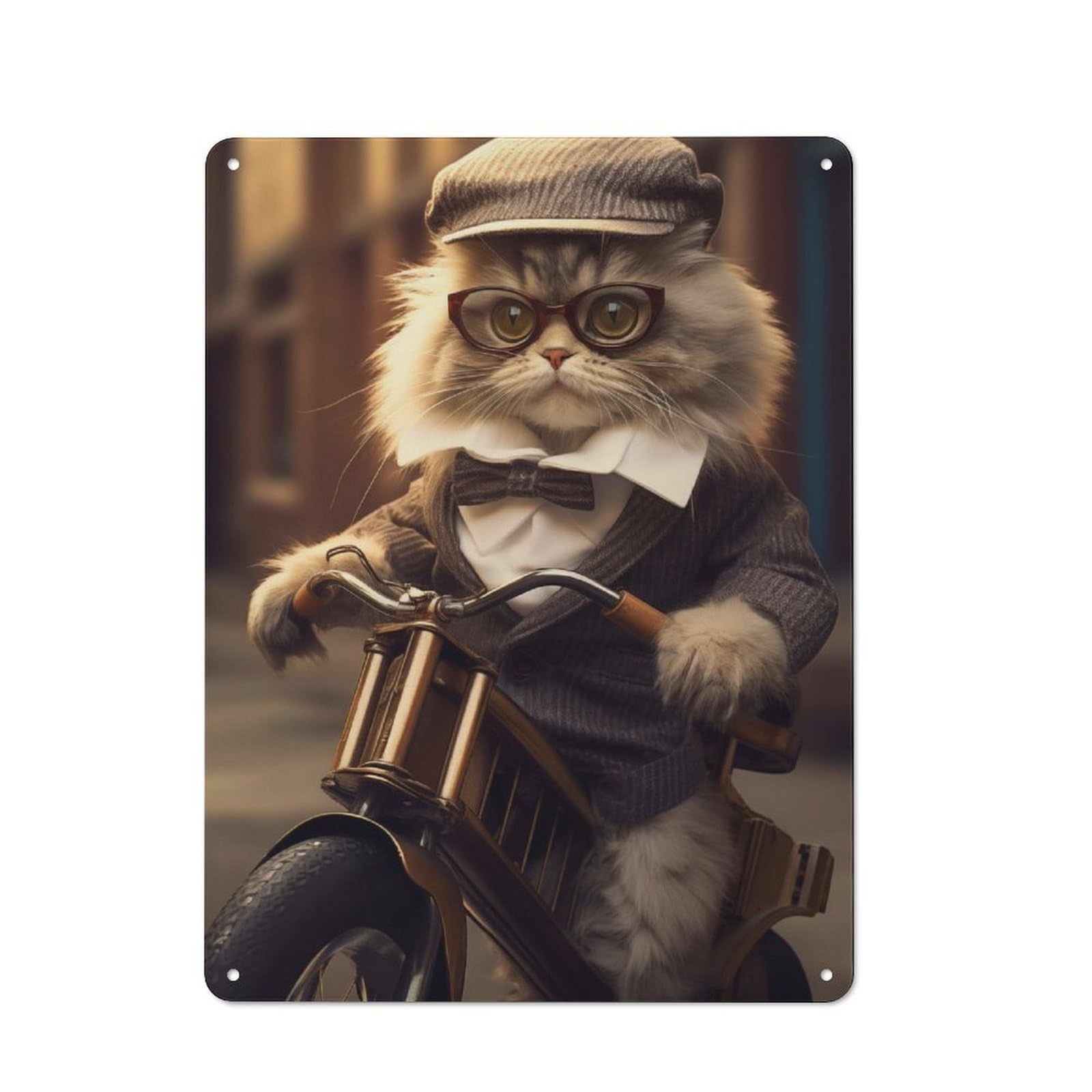Cat on A Bike Retro Metal Wall Decor 40x30cm, Metal Sign for Pub, Home Bar, Shed Or Man Cave, for Relaxed Wall Styling