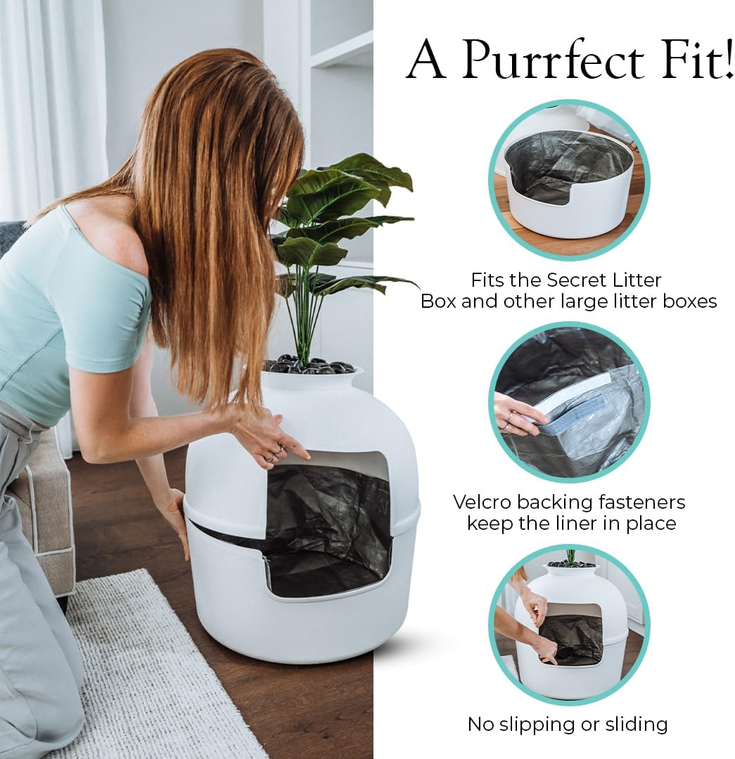 Bundle & Bliss Secret Litter Box Reusable Liners (3 Pack), Includes Nano Tape Attachment System, Durable 100% Tarpaulin Material, Waterproof and Leak Proof