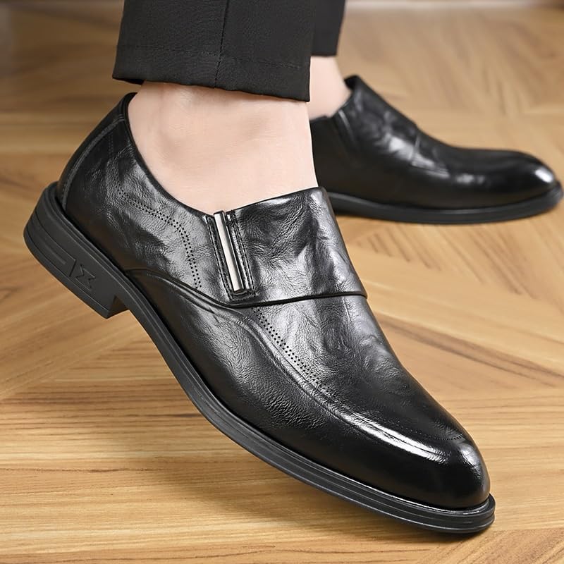 Mens Dress Shoes Genuine Leather Business Office Slip On Plain Toe Non Slip Comfortable Formal4