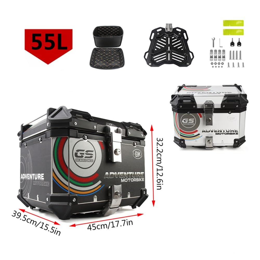 Valise pour Moto Top Case Moto 36L 45L 55L 65L Topcase avec Support De Montage Universel pour Deux-Roues, Moto, Scooter, Quad(Noir,55L)