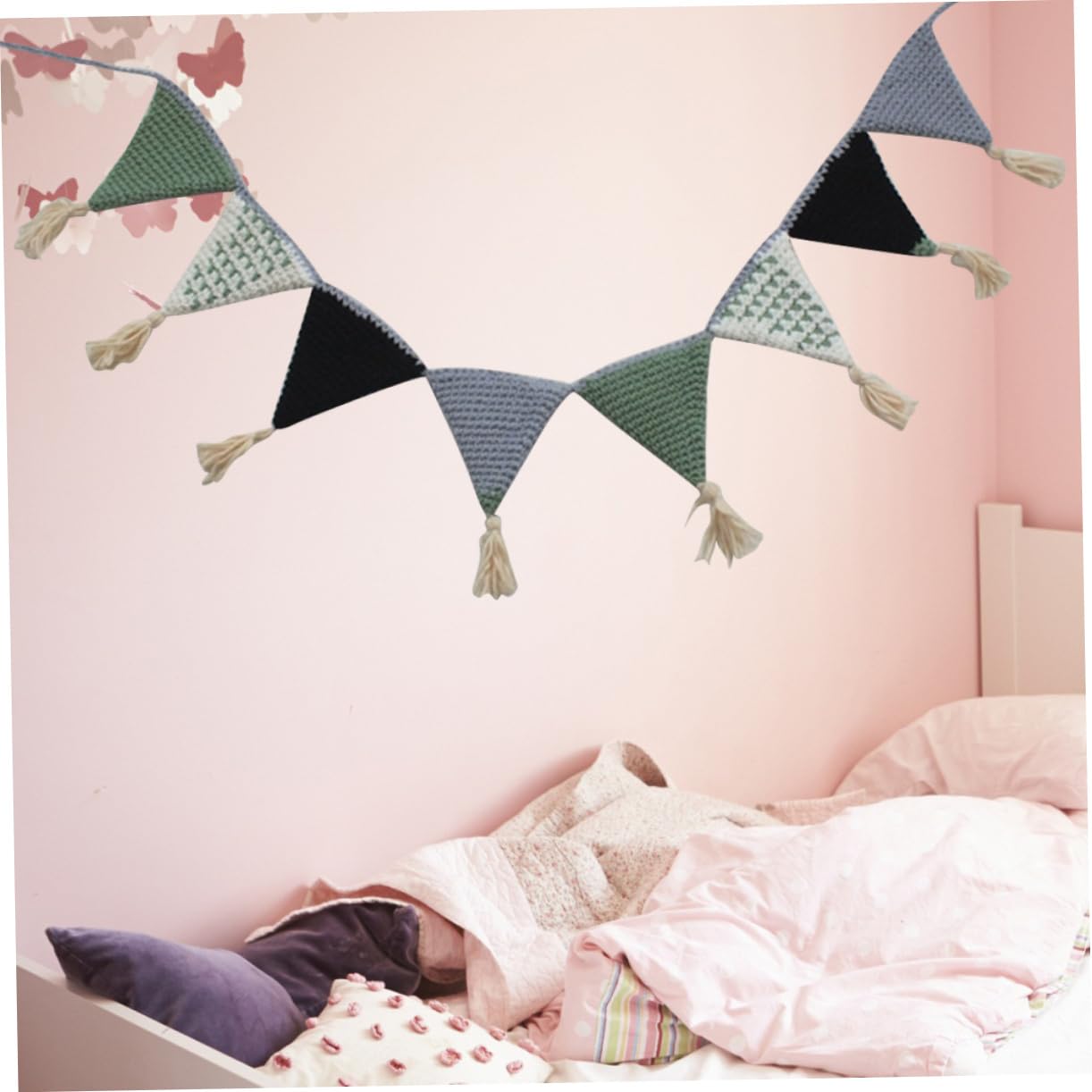 UPKOCH 3piezas Banderines Decorativos De Algodón Verde Para Cumpleaños y Habitaciones Infantiles Guirnalda Colgante De Triángulo Para Shower y Decoración