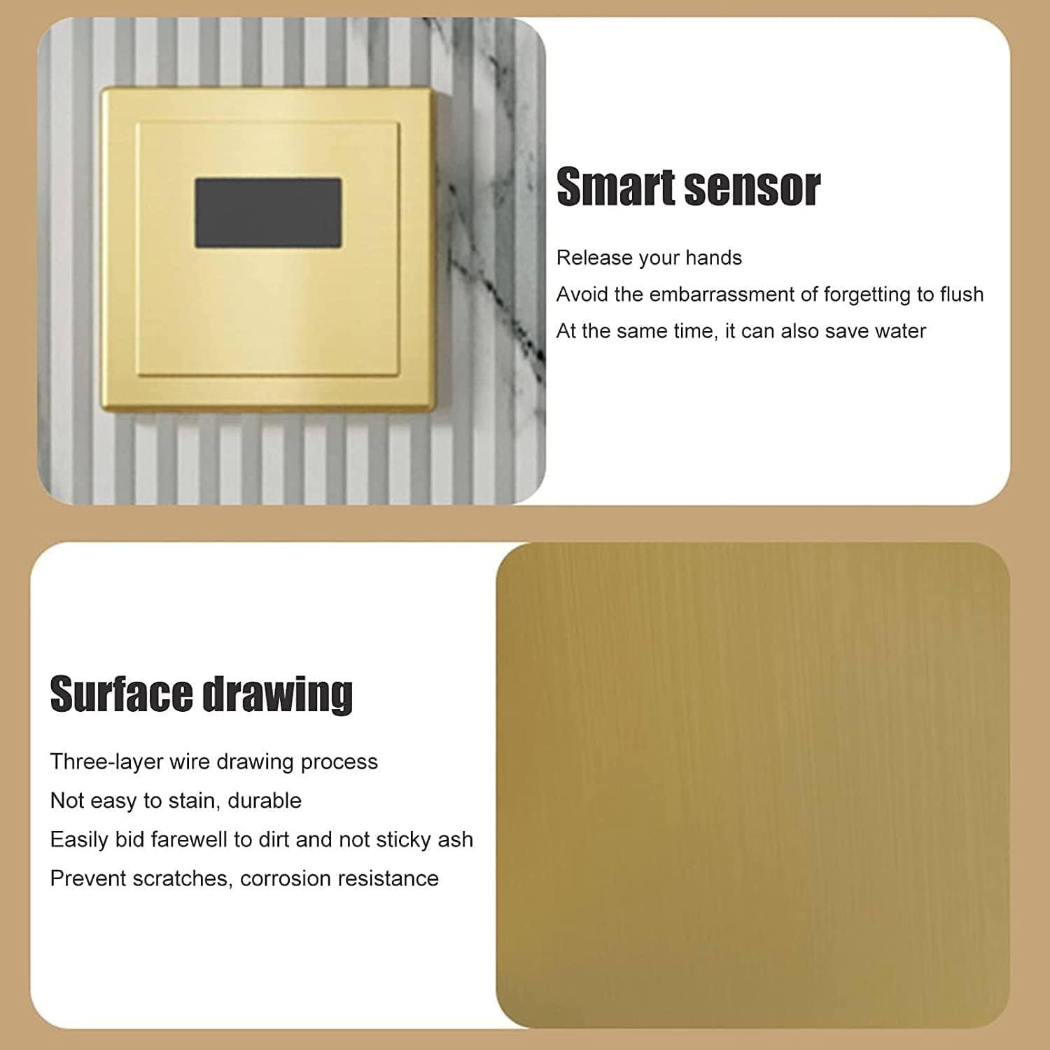 Orinatoio, orinatoio da Parete per Uomo, orinatoio in Acciaio Inox, orinatoio con sensore Intelligente antispruzzo, per scuole/bagni pubblici Gold-Urinal