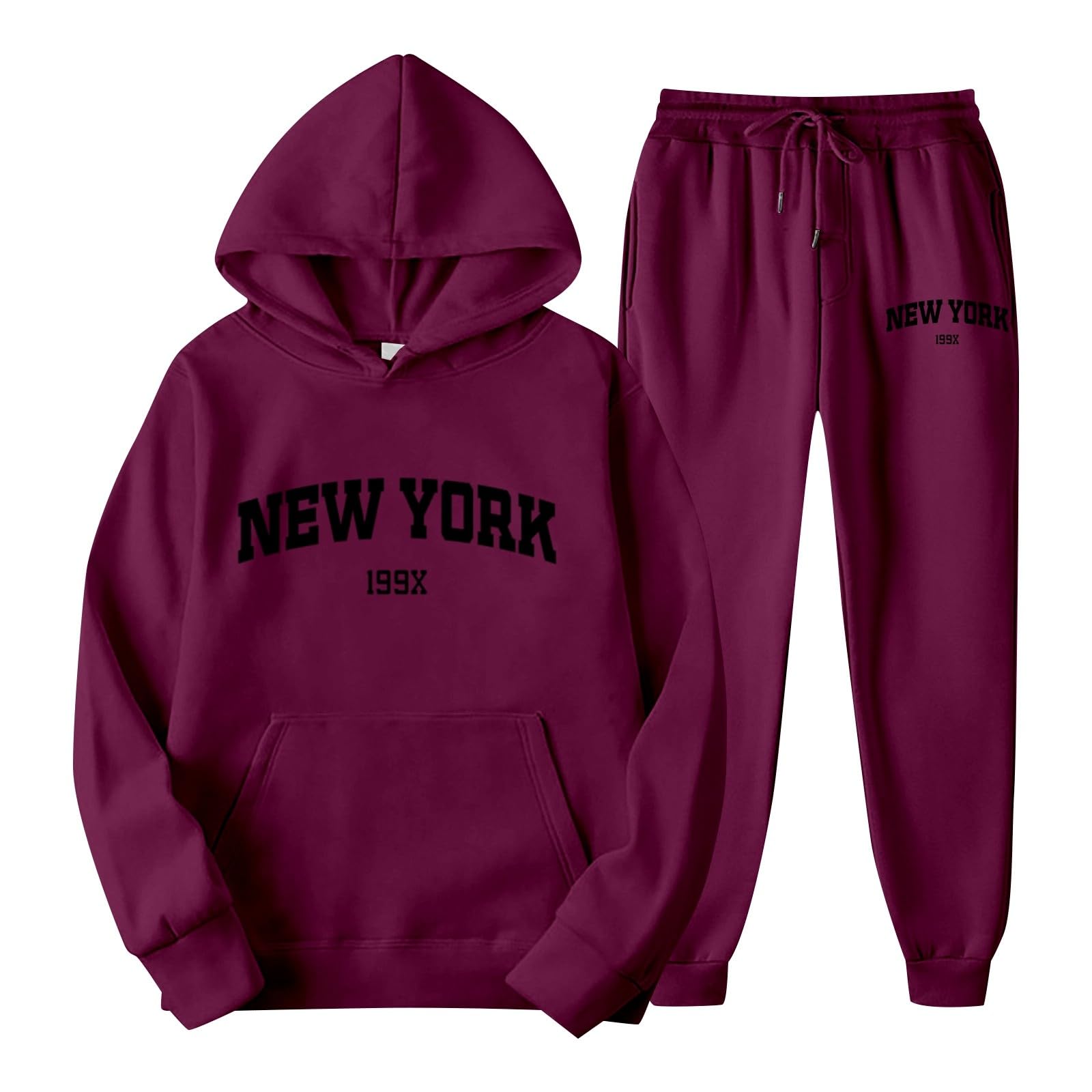 Ensemble Sweat à Capuche + Pantalon De Survêtement Couple New York - Unisexe, Polaire Brossée, Coupe Oversize