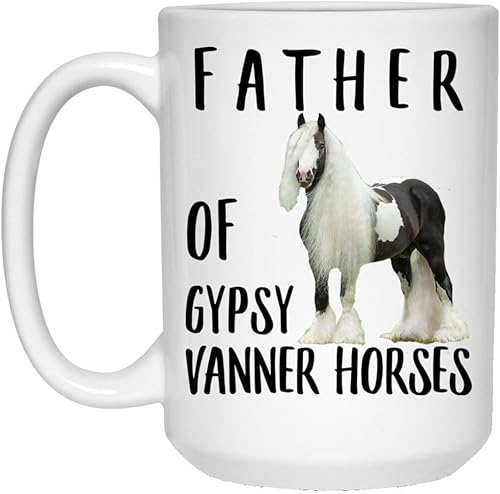 Lovesout Taza de café blanca divertida con texto en inglés "Father of a Gypsy Vanner" para hombres, regalos de Navidad 2024, 15 onzas