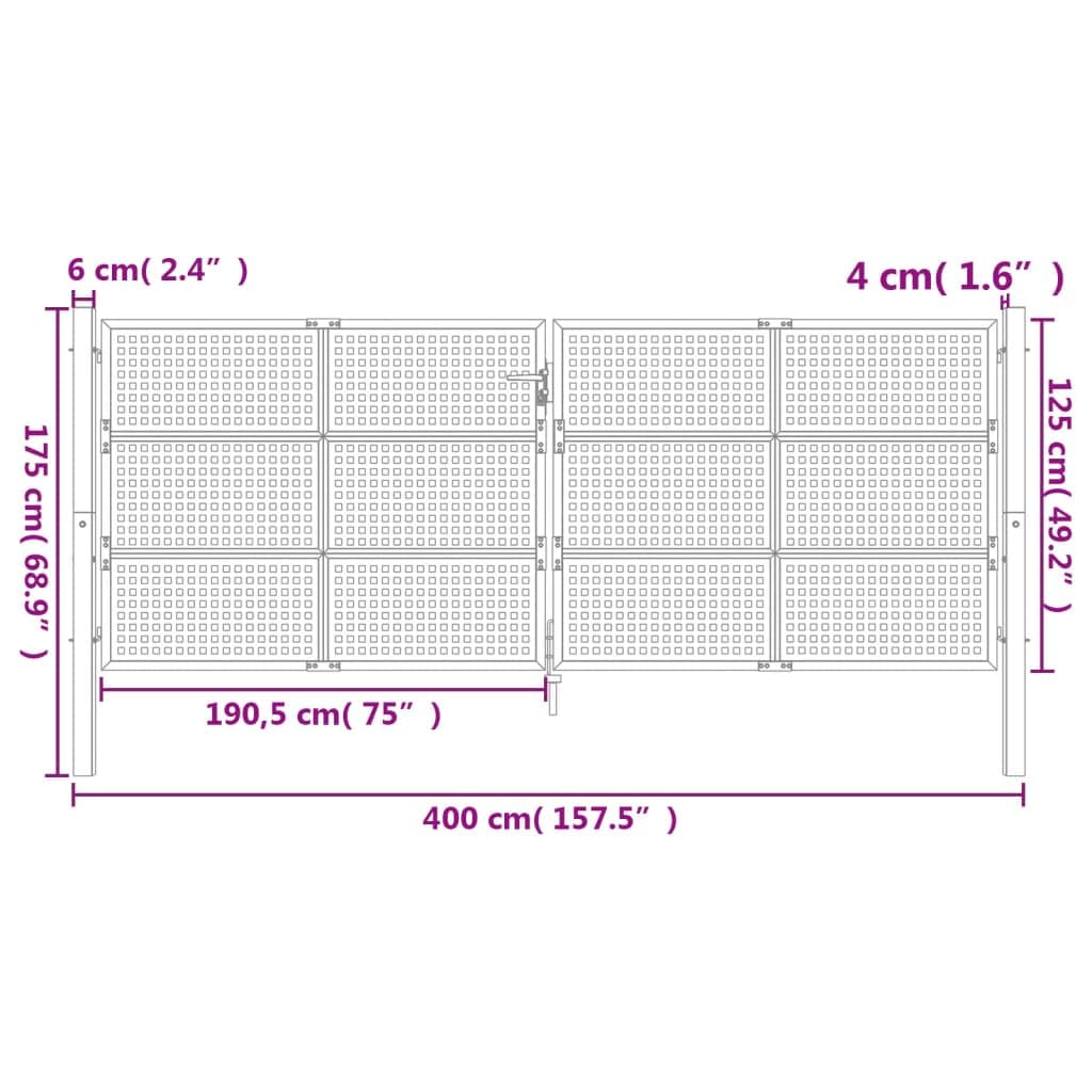 vidaXL Portail de jardin Anthracite 400 x 125 cm Acier