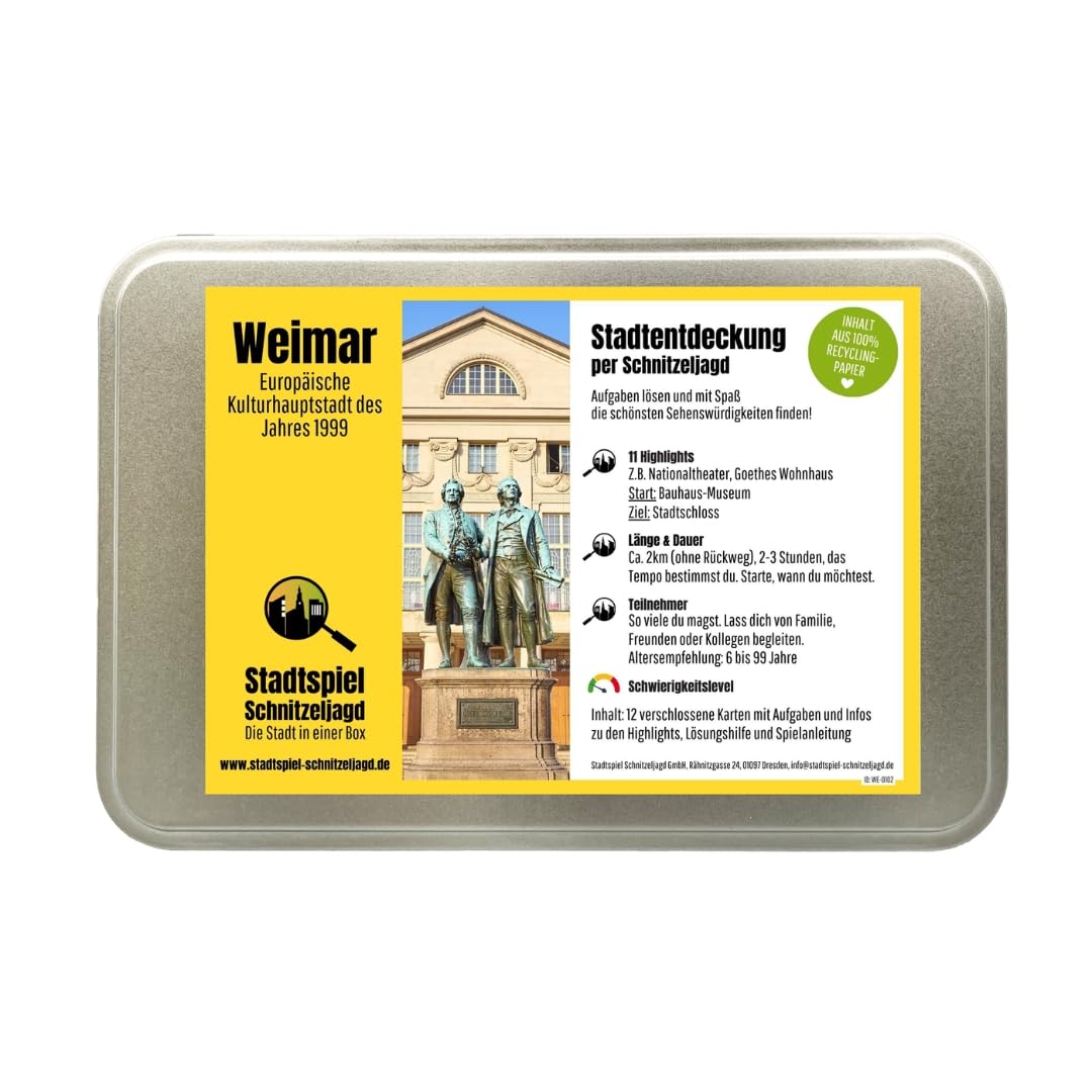 Stadtspiel Schnitzeljagd Weimar - Entdeckertour | Stadtrallye durch Weimars Altstadt – Erlebnisgeschenk für Touristen & Einheimische, Teamevents