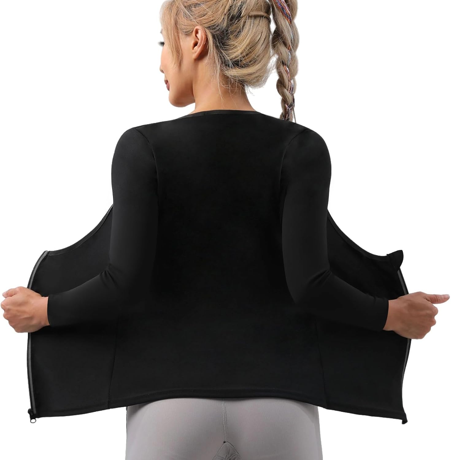 Sauna Suit Hot Sweat Body Shaper Jacket Waist Trainer Long Sleeve Zipper Shirt Workout Top - Image 4