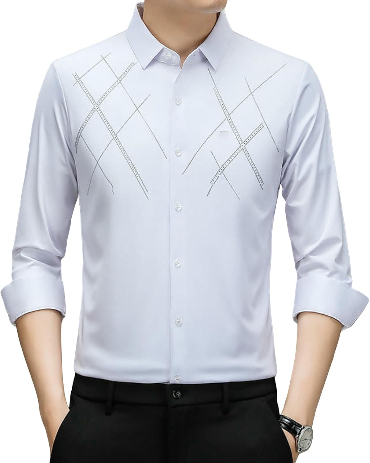 Men's Spring Business Printed Casual Seamless Long Sleeve Shirt