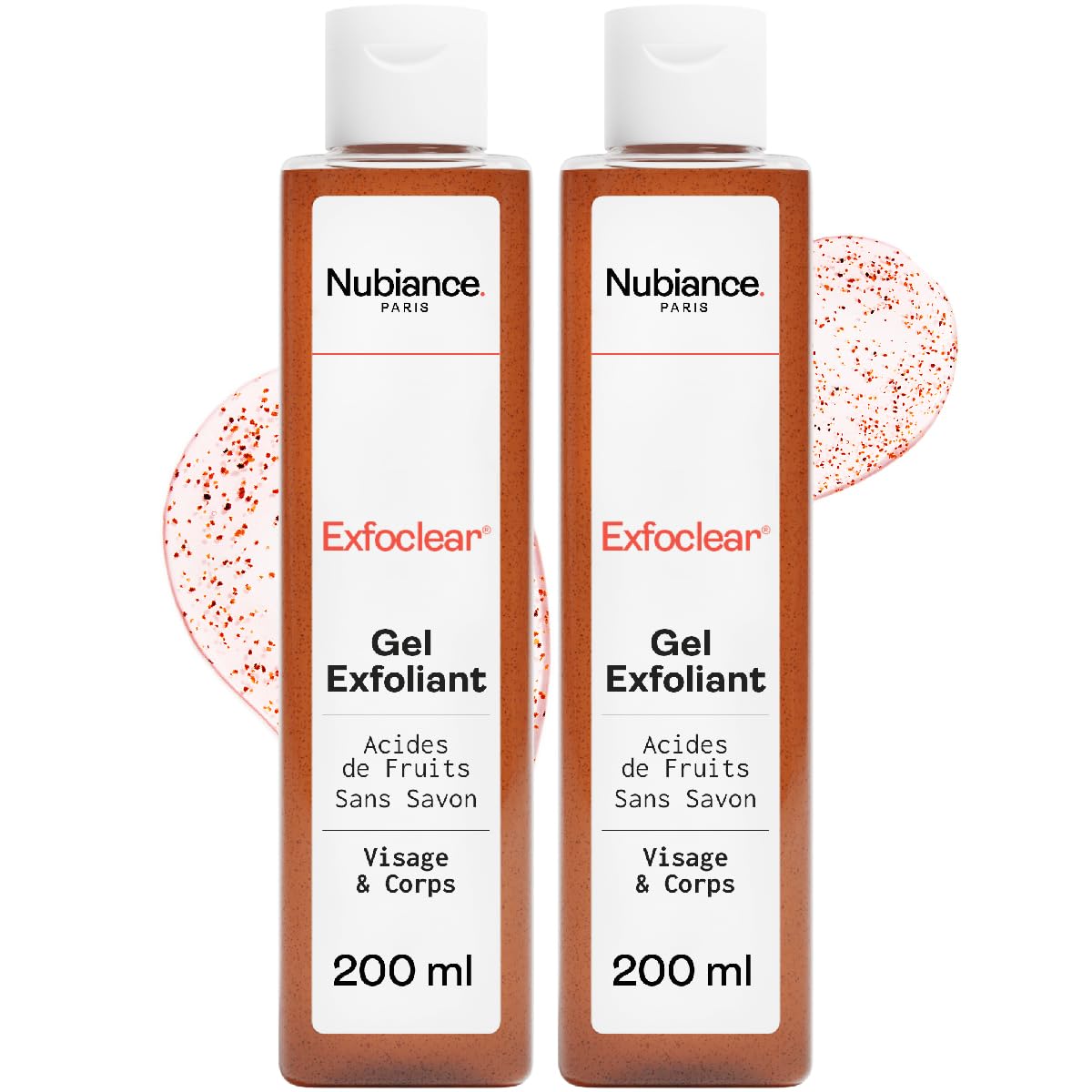 NUBIANCE, Exfoclear® Face & Body Scrub & Neckline, 2x200ml pack, Fruit Acid Peeling