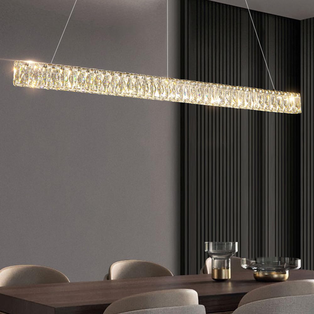Araña de decoración creativa para el hogar de cristal LED regulable Lámparas lineales modernas para comedor sobre mesa Lámpara colgante de techo de cristal de lujo Lámpara colgante de tira lar