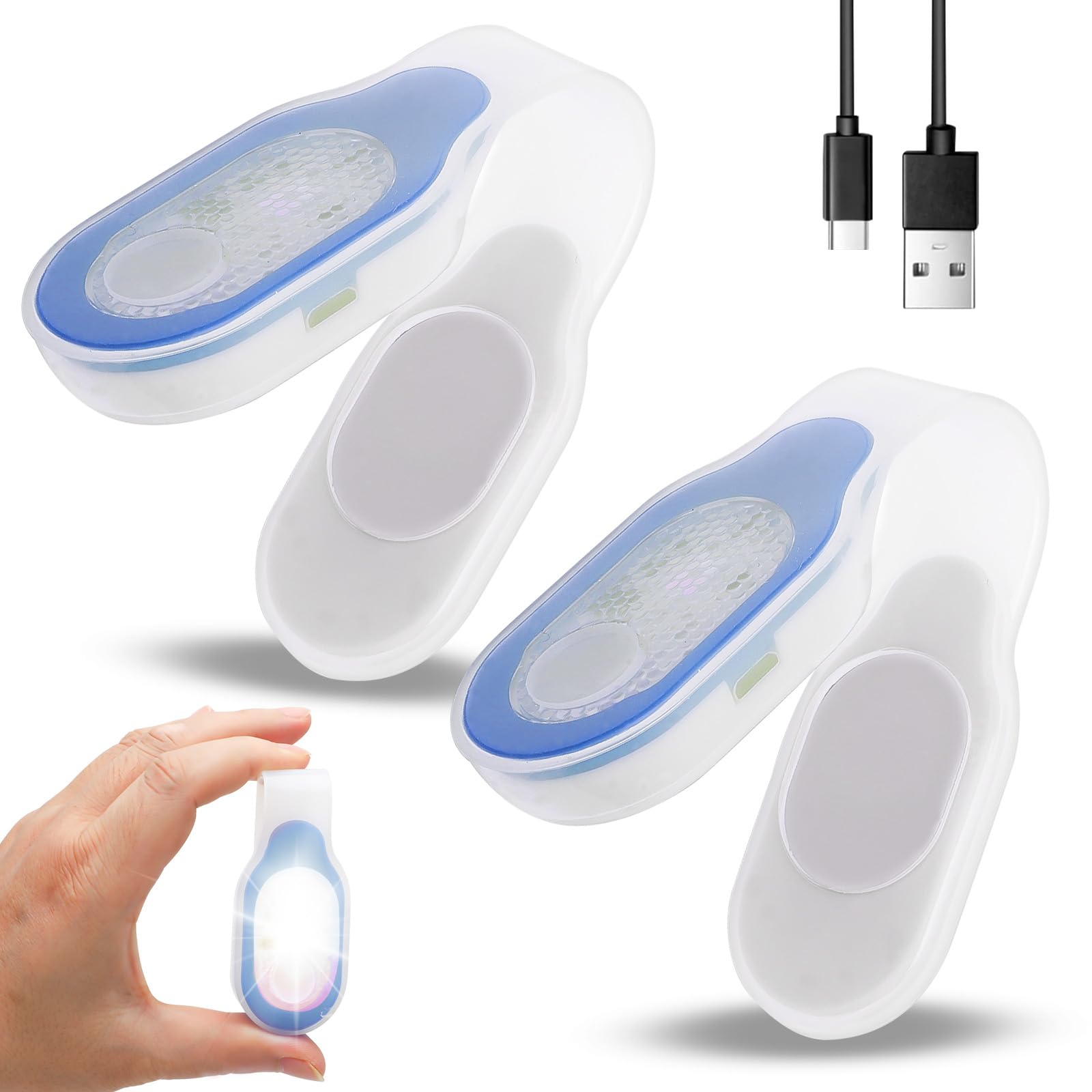 RANJIMA Luz nocturna de enfermería: 2 unidades de lámpara LED con clip, mini linterna recargable por USB, linterna con clip en la ropa, luz de seguridad LED, mochila escolar