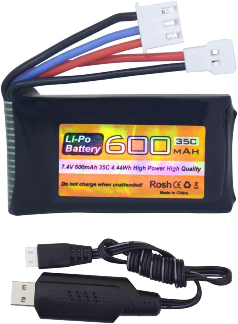 Batería Lipo De 2 Piezas De 7.4 V 600 MAh 35C 2S Con Enchufe Molex Adecuada Para Fms Fcx24 Rc Coches Camiones Vehiculos Electricos De Escalada Con