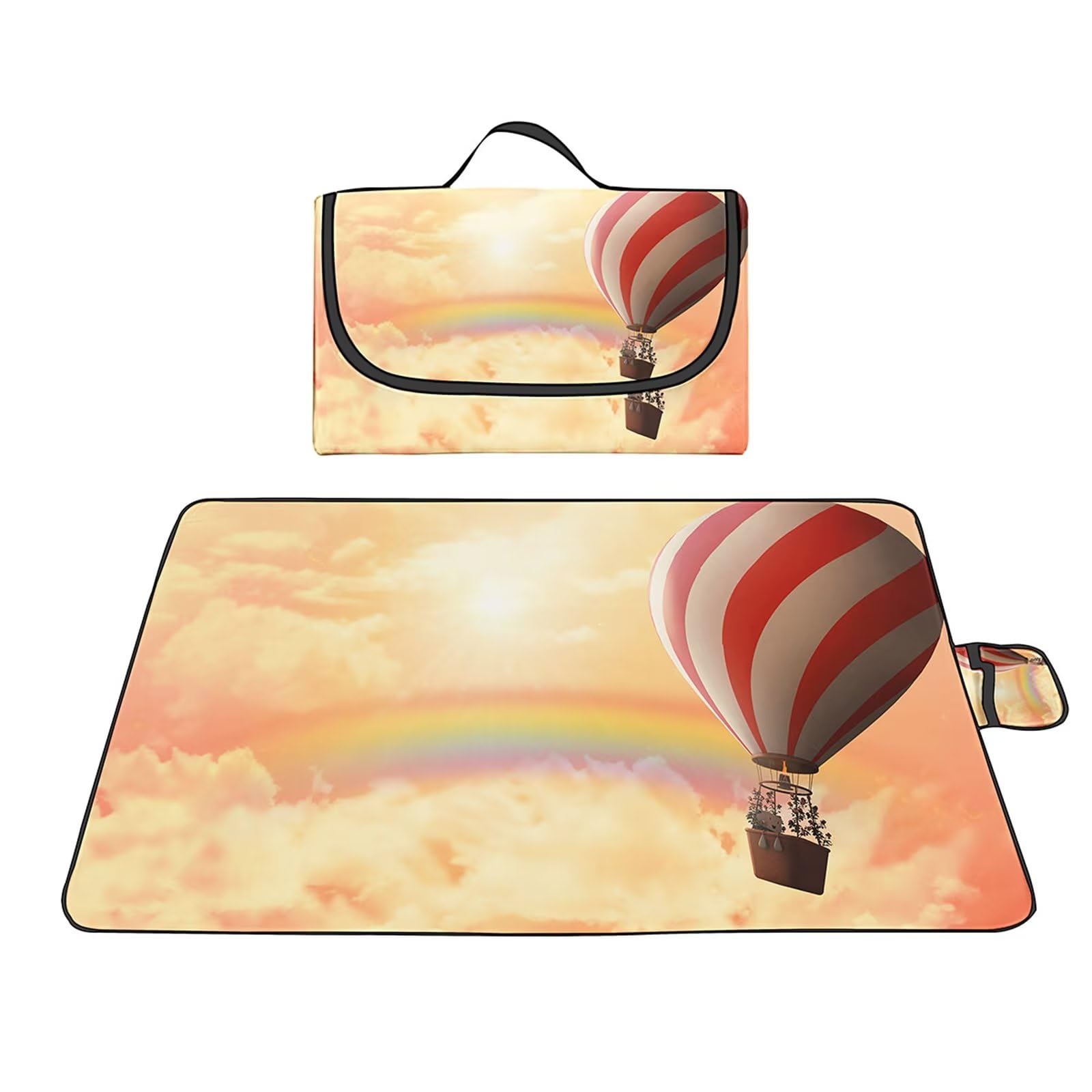 Couverture Pique-Nique Imperméable 100x150cm,Couverture Plage Extérieure XXL,Montgolfière Arc-en-Ciel Camping Couverture étanche Pique-Nique avec Poignée pour Camping Randonnée Parc Plage