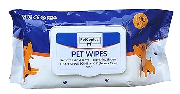 PetCeptual Pet Wipes for Dogs, Puppies and Cats with Fresh Apple Scent - Pack of 100 Wipes