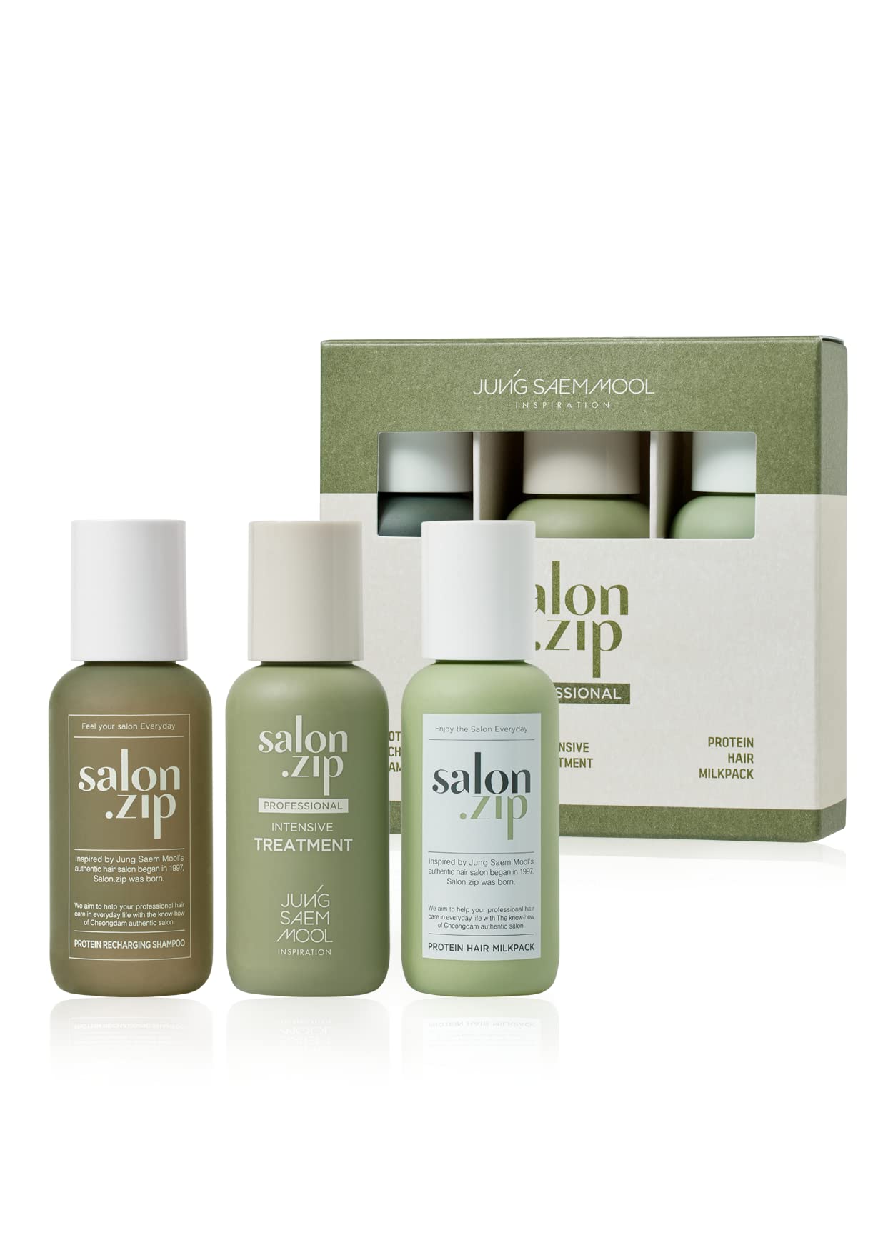 JUNG SAEM MOOL OFFICIAL] Salon.ZIP Home Clinic Mini Trial Kit 3ea (Recharging Shampoo 50g+Hair Milk Pack 50ml+Intensive Treatment 50ml)