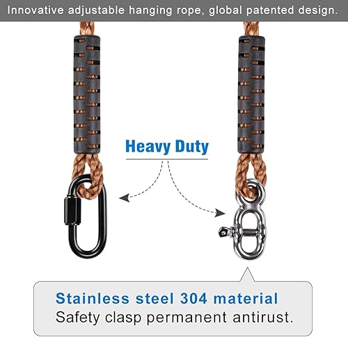 Miniatura 2 de SELEWARE Juego de correas para colgar sillas de hamaca con diseño de árbol, cuerda de nailon ajustable de longitud que soporta hasta 1000 libras,