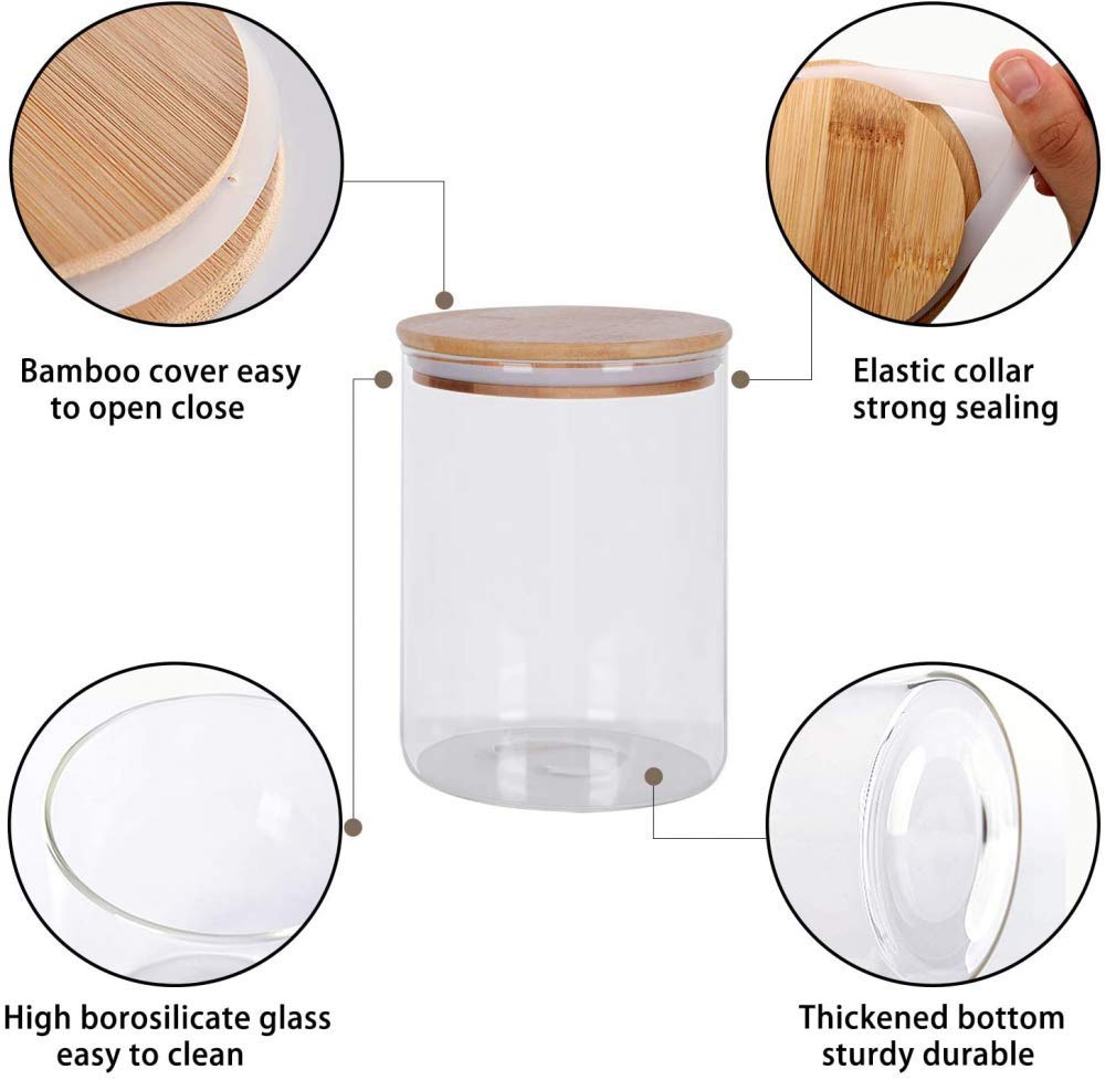 Frascos De Vidrio De 750 Ml + 950 Ml Con Tapas De Bambú Juego De 6 Anillos De Silicona, Recipientes Herméticos De Cereales Para Alimentos De Cocina Para Almacenamiento, Juego De Recipientes