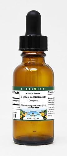 Terravita Extracto líquido de glicerita complejo de alfalfa, boldo, genciana y sello dorado (15) - Sin sabor (1 oz, ZIN 522367)