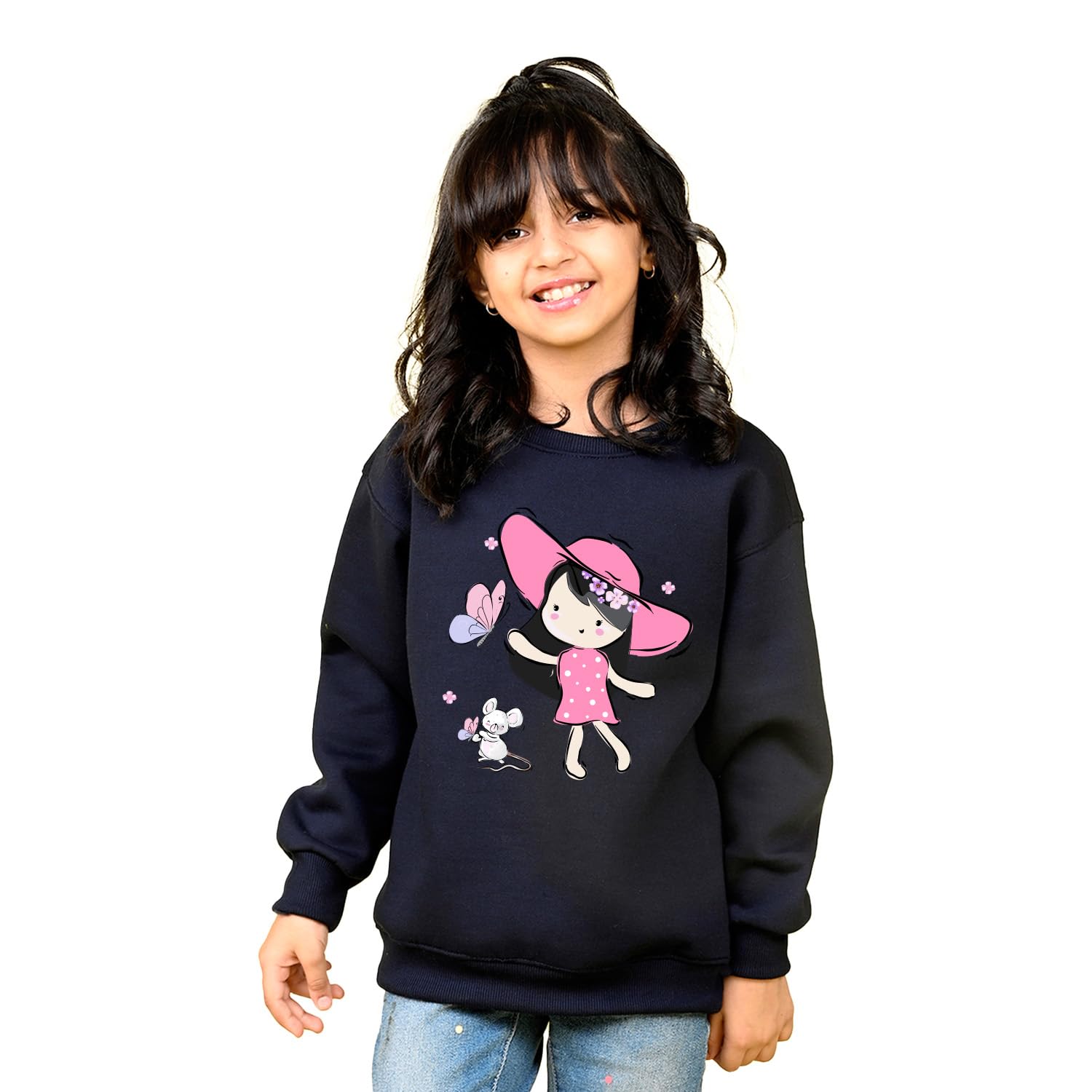 Nusyl Sudadera de cuello redondo con estampado de niña linda | Sudadera de manga completa de gran tamaño agradable a la piel | Sudadera de cuello redondo | Ajuste holgado | Sudadera holgada con