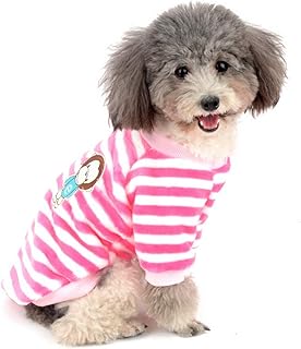 Zunea Small Dog Sweater Coat Winter Fleece Jacket Striped Puppy Clothes Super Soft Cozy Velvet Warm Pullover Jumper Adorable Pet Chihuahua Doggies Cats Apparel for Cold Weather Pink L