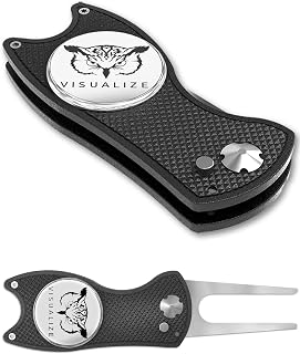 VISUALIZE Elite Switchblade Golf Divot Repair Tool Set with Ball Marker - Sturdy Anodized Aluminum - Perfect Golf Accessory Gift
