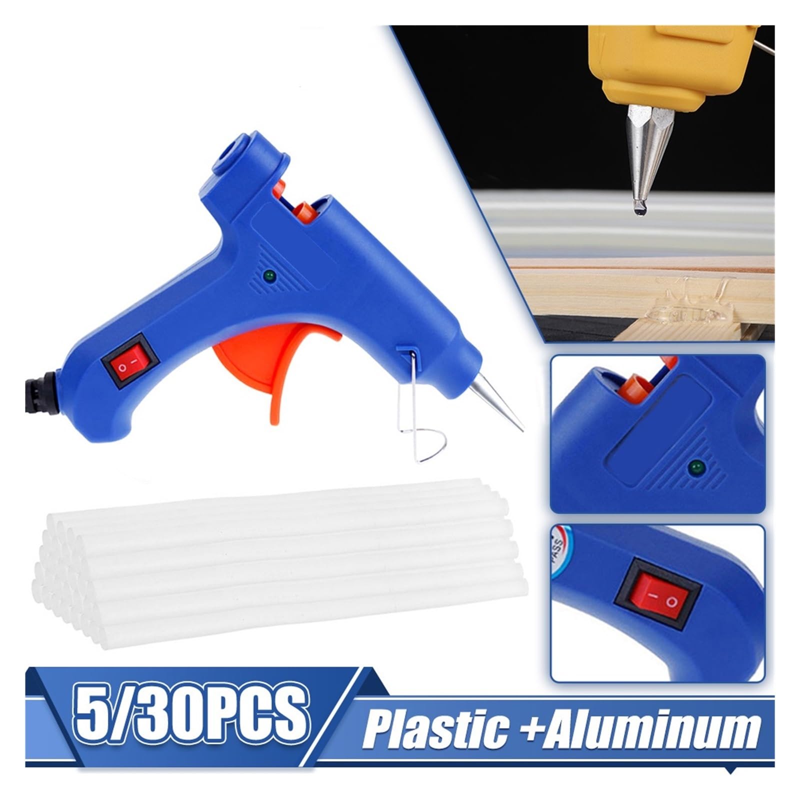 Pistola For Colla A Caldo Da 20 W Con Stick Di Trasparente 7 Mm Mini US/EU Strumento Riparazione For A Temperatura Elettrica Calore Speciale Sti Riscaldamento Rapido(Set 5)