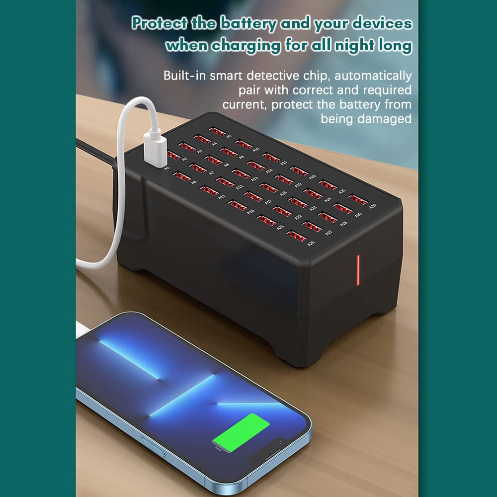 Docooler USB-Ladestation, 30 Ports USB-Buchse Tischladegerät, 150W Tischladegerät Compatible with den Einsatz in der Familie und im Büro