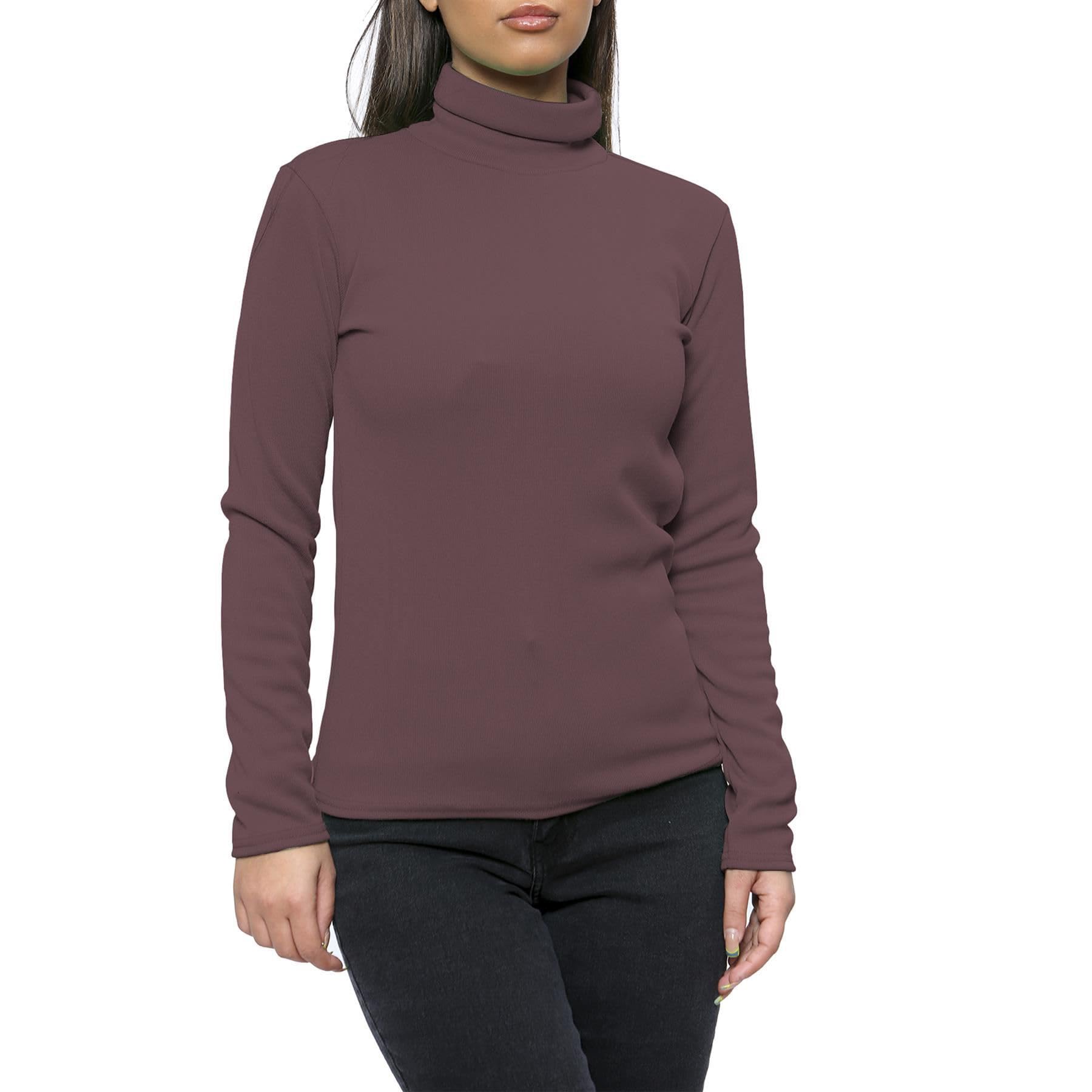 NetSetUK Ladies Polo Roll Neck Jumpers for Women Turtle Neck Long Sleeve Plain T-Shirt Top UK 8-78 Brown