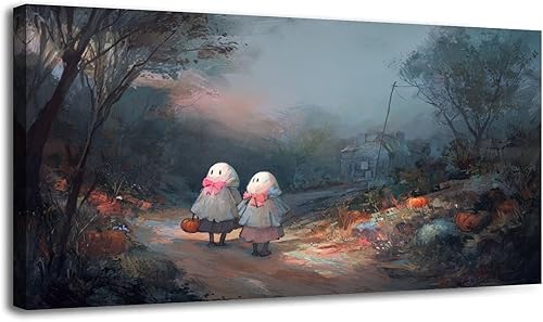 Miniatura 25 de 30"x 60" Canvas Wall Art Vintage Halloween Spooky Ghost Witch Black Cat Crow Painting Framed Pictures Painting Prints Large Wall Art for Living Room