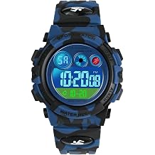 Dayllon Kids Digital Watch,Boys Digital Outdoor Sport Waterproof Watch,with Calendar 12/24H Alarm 7 Colorful Backlight Stopwatch Wristwatch for 3-15 Years Old-1451 Camouflage Dark Blue