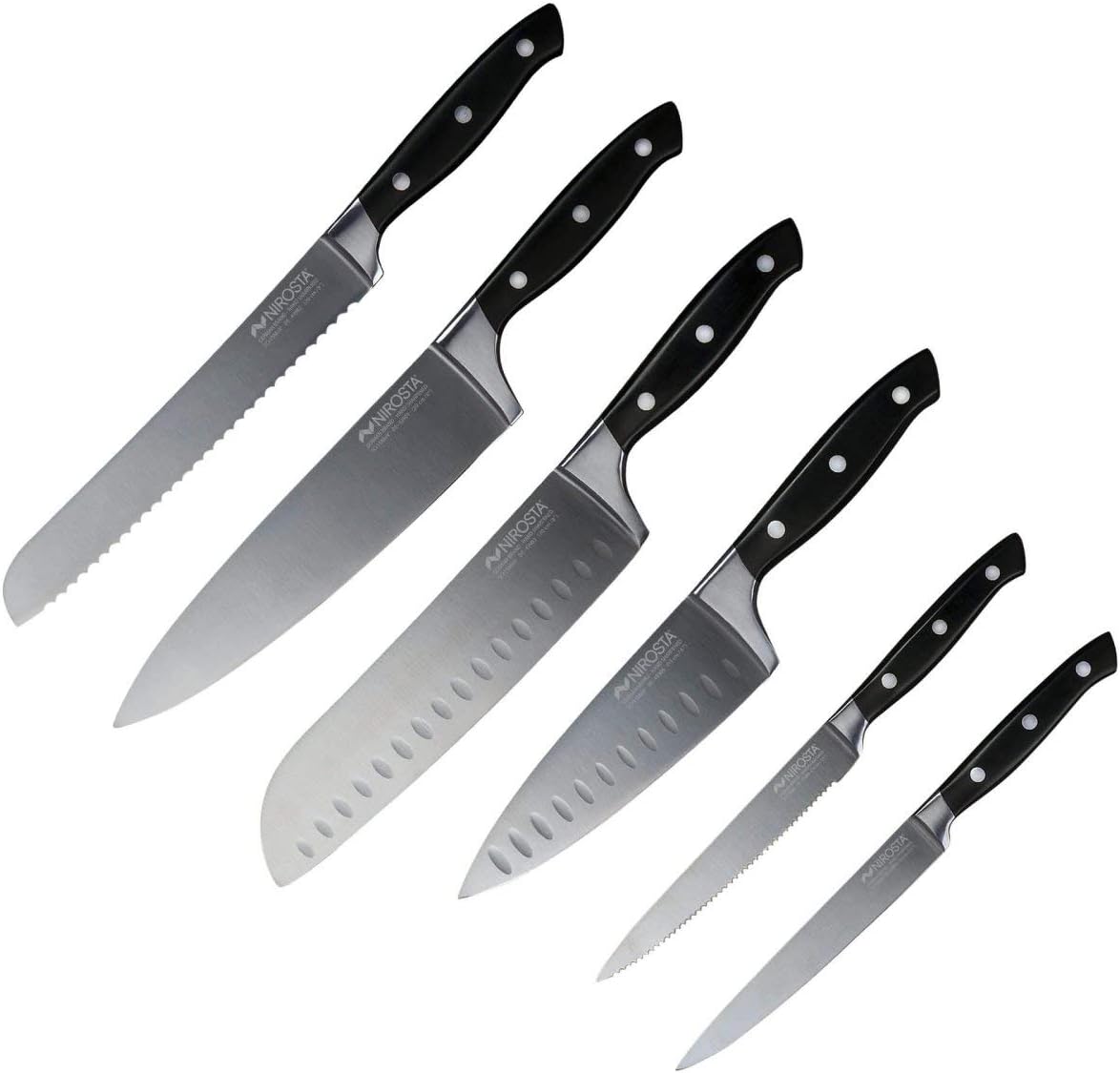 Nirosta Santoku Trinity Knife 34 cm - High Quality Stainless Steel - Professional Quality Santoku Knife for Vegetables, Meat & Co - Hand Sharpened Taper Blade Edge - Heavy Handle with Finger Guard
