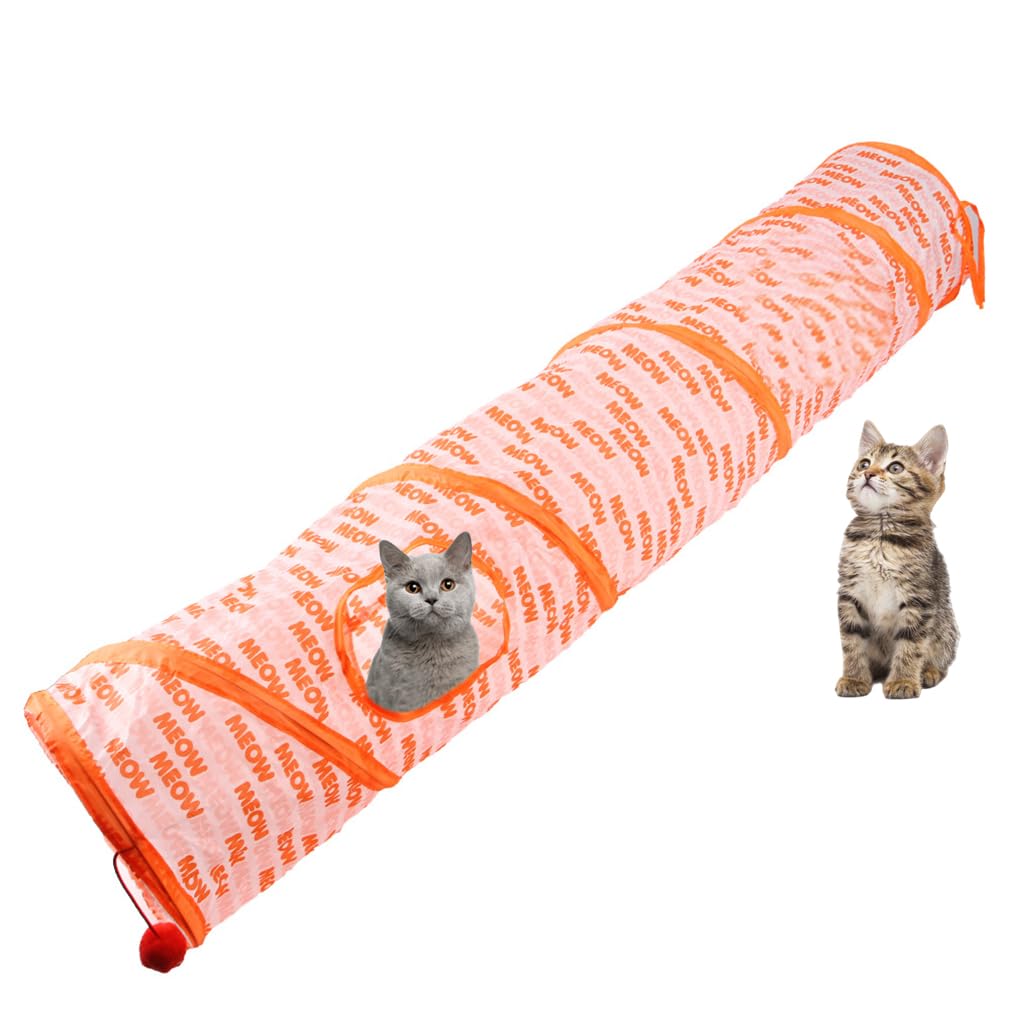 Floving Cat Tunnel Pet Toy Tunnel,Cat Tube Pop Up Tunnel Set,Collapsible Kitty Tunnel Long with Plush Ball,Kitten Toys for Indoor,also suitable for puppies, rabbits, chinchillas (Orange) — image 1