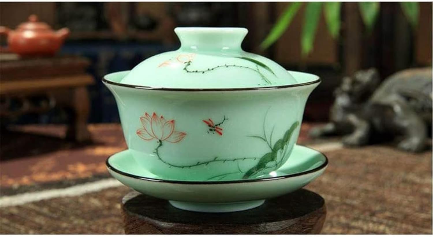 Gaiwan Teaset Celadon Handcrafted Porcelain Tea Set Lotus Theme Porcelain Tea Pot Covered Teacup From China (Gaiwan teapot)