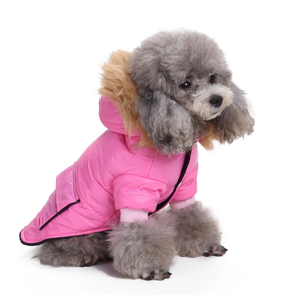 SELMAI Pet Snowsuit Windproof Puppy Parka Coat Dog Winter Jacket with Hood Dog Warm Outwear Dog Fleece for Small Dog Cat Pink XL