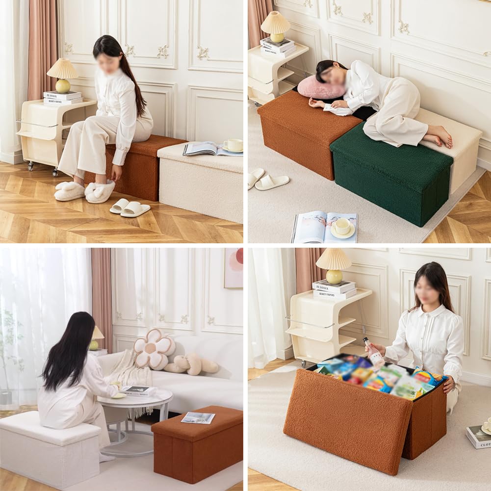 Baul Almacenaje Plegable, Puff Almacenaje y Asiento Acolchado Reposapies Salon Banco Almacenaje para Salón, Dormitorio o Pie de Cama Green 76x38x38cm
